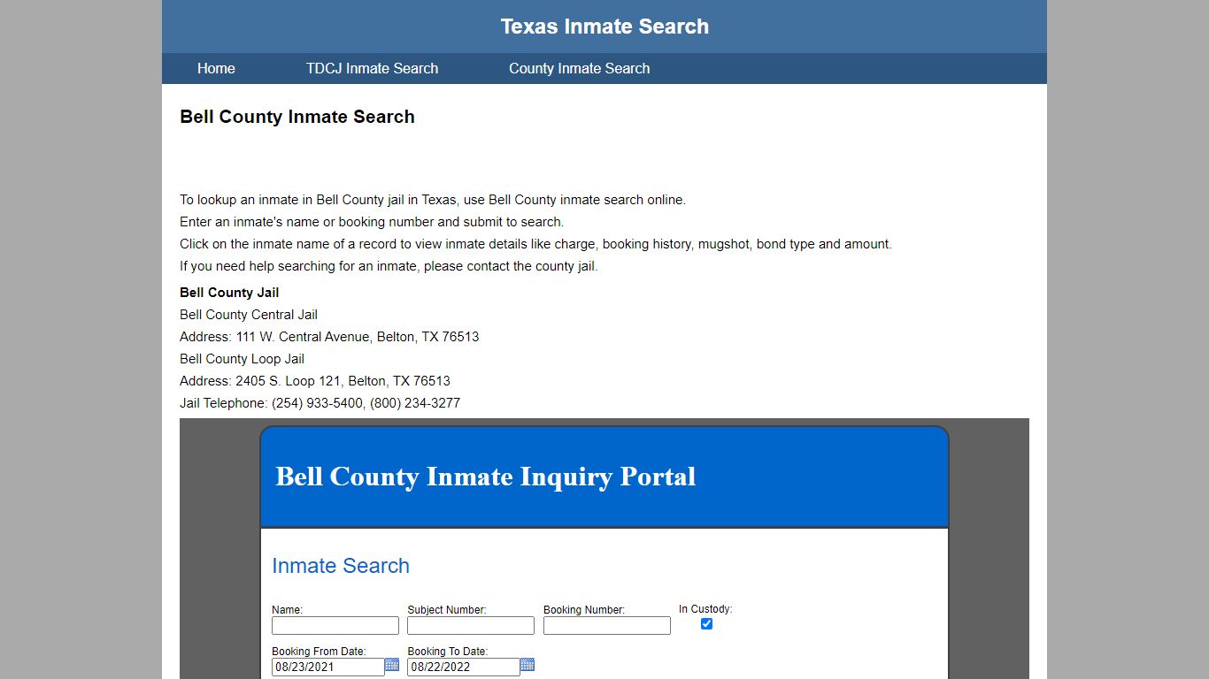 Bell County Inmate Search